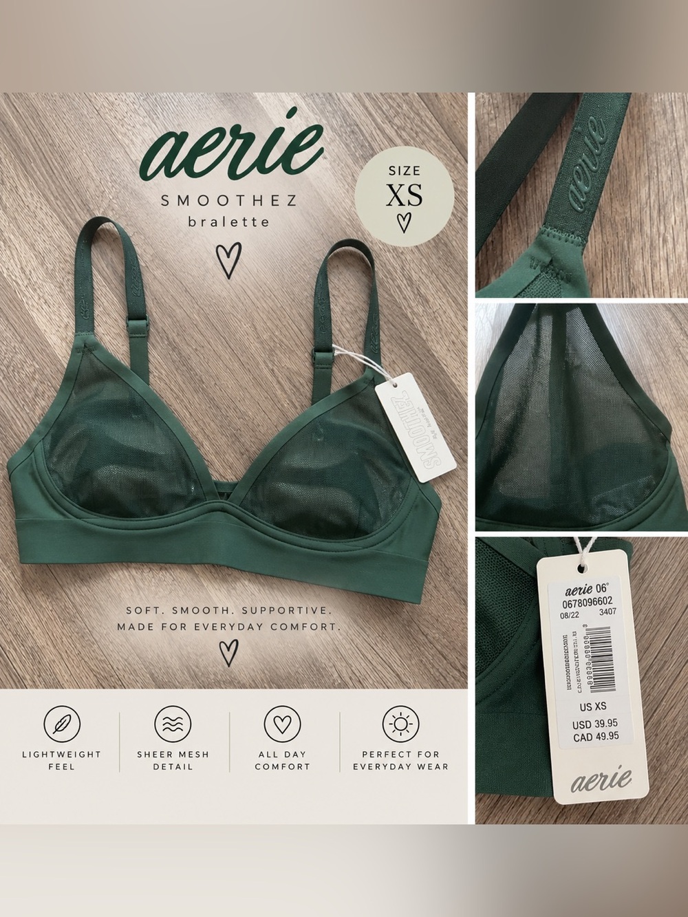 aerie Smoothez Mesh Bralette - Dark Green